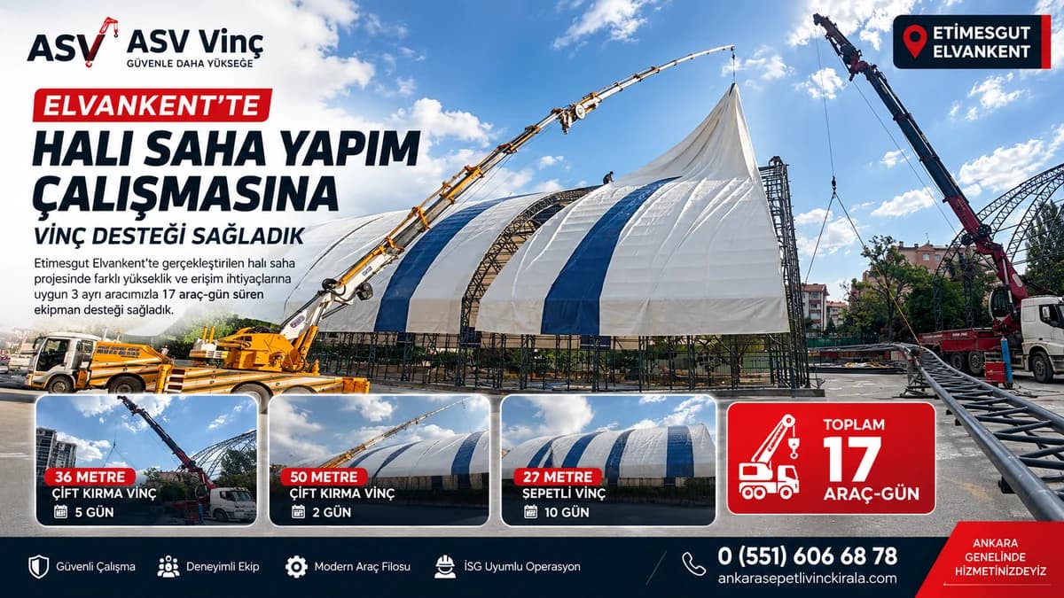 Etimesgut Elvankent'te Halı Saha Yapımına Vinç Desteği | Ankara Sepetli Vinç