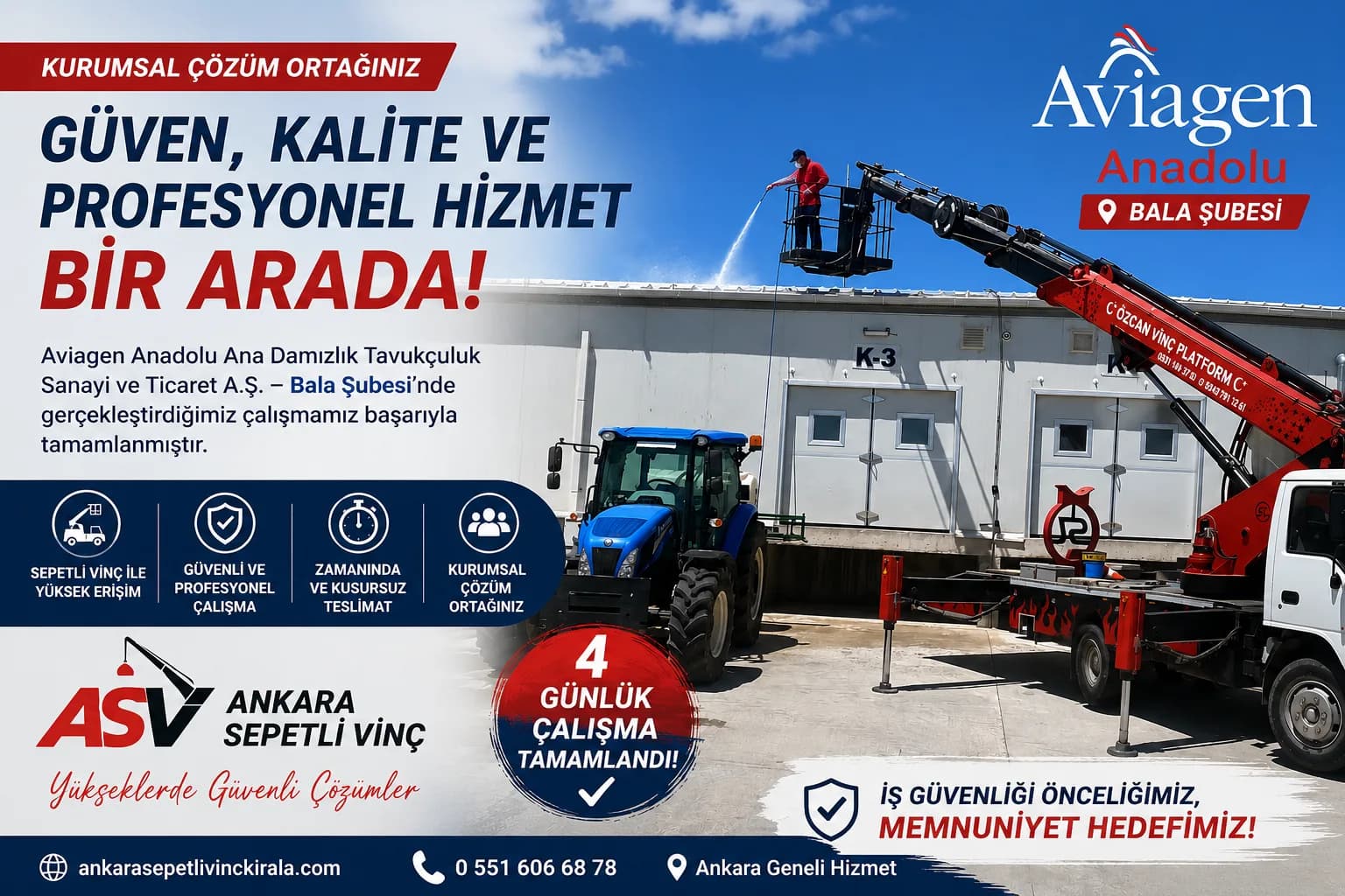 Bala sepetli vinç kiralama — kurumsal tesis çalışması
