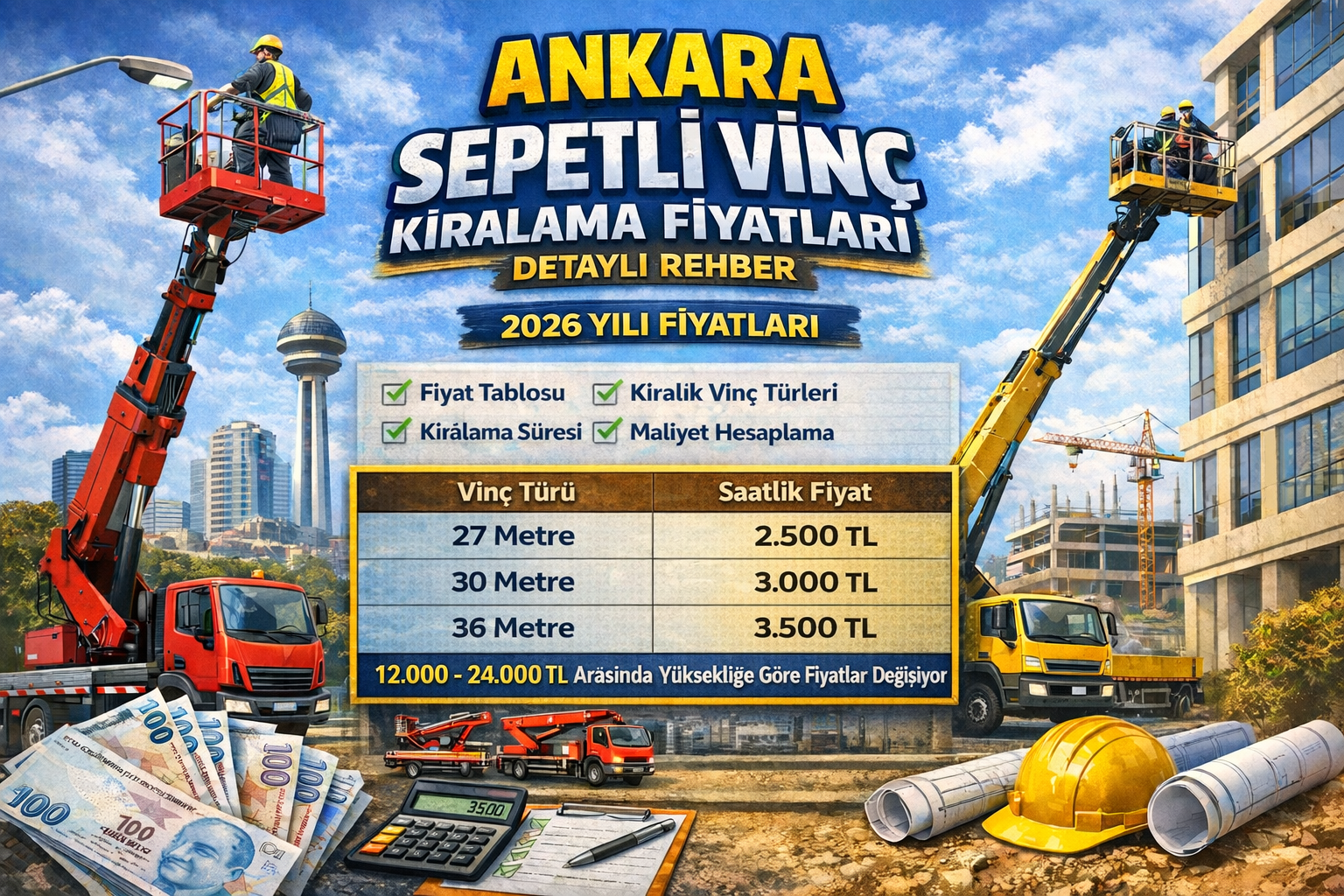 Ankara sepetli vinç kiralama fiyatları detaylı rehber