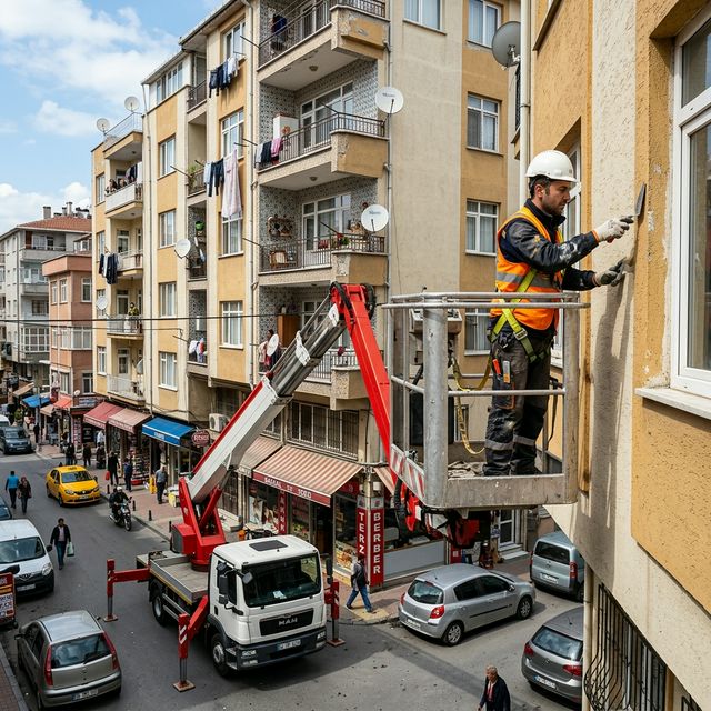 Ankara dış cephe işlerinde kamyon üstü sepetli vinç hizmeti - vinç kiralama ankara