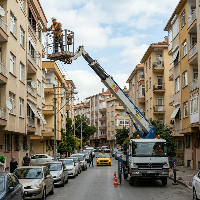 Ankara mahalle sokağında kamyon üstü sepetli vinç kiralama hizmeti - vinç kiralama ankara ilçeler