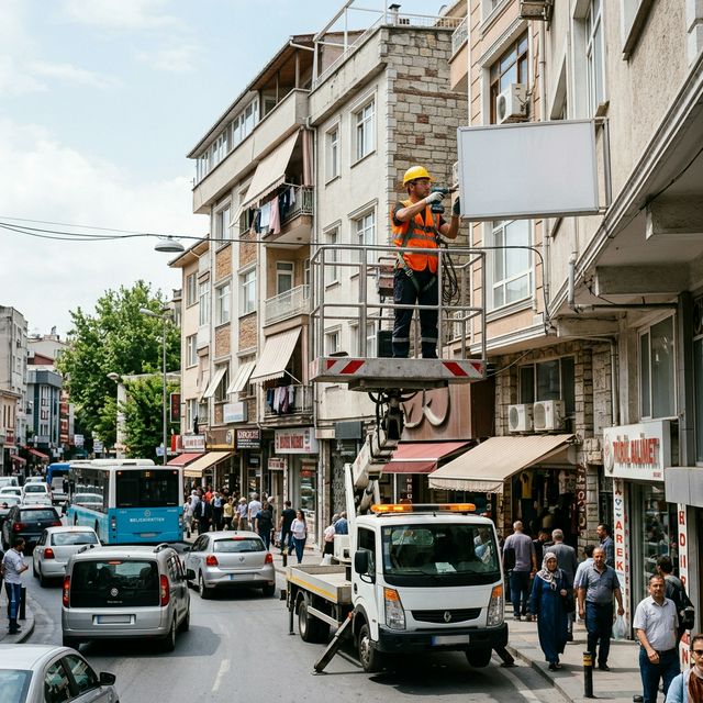Ankara tabela montajında kamyonet üstü sepetli vinç - kiralık sepetli vinç ankara