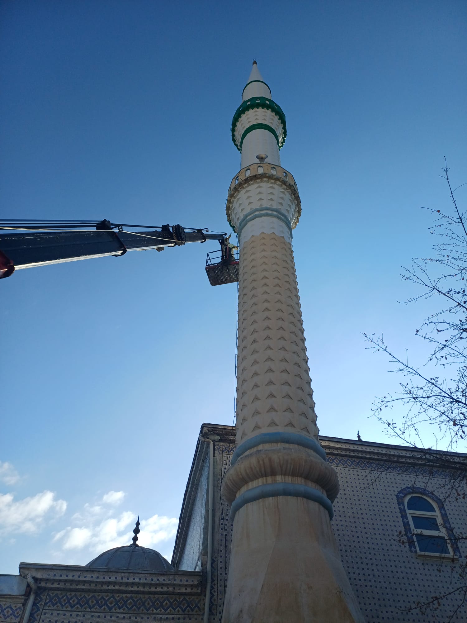 Sincan cami minaresinde güvenli çalışma