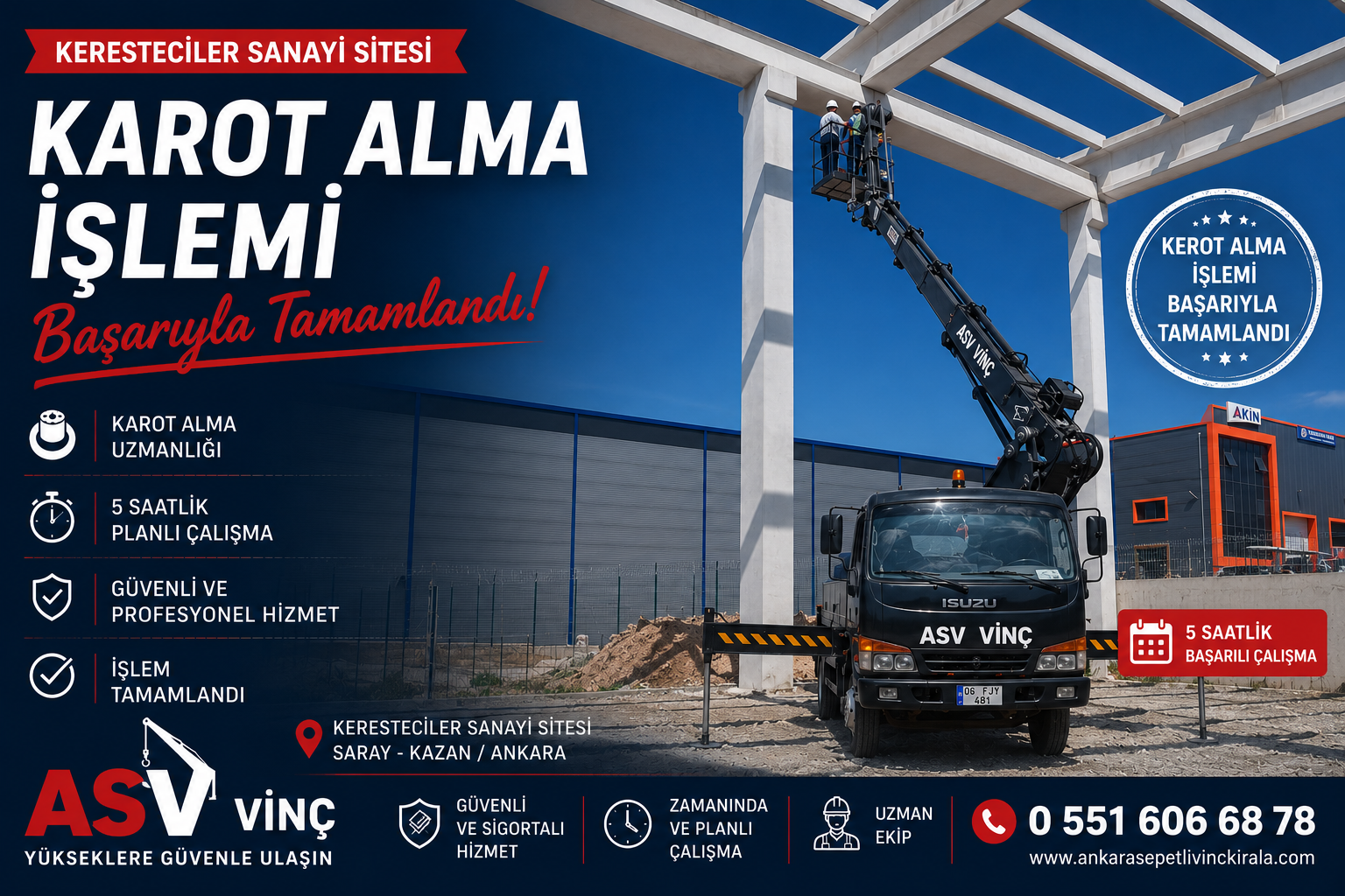 Keresteciler Sanayi Sitesi Karot Alma Çalışması | ASV Vinç | Ankara Sepetli Vinç